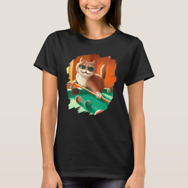 T-shirt Cat Playing Pool Billiards in Lounge Cool   Cats (Devant)