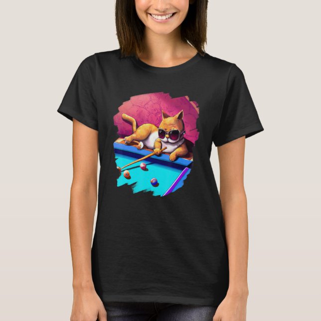 T-shirt Cat Playing Pool Billiards in Lounge Cool  Cats 2 (Devant)