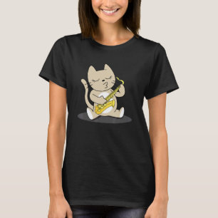 T-shirt Cat Playing Saxophone Saxophoniste Musician