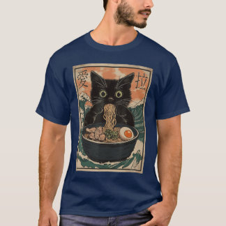 T-shirt Cat Ramen Japanese Art Great Wave Kanagawa Funny G