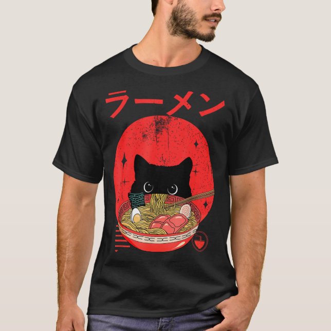 T-shirt Cat Ramen Japanese Funny Graphic Tees Kawaii Cat A (Devant)