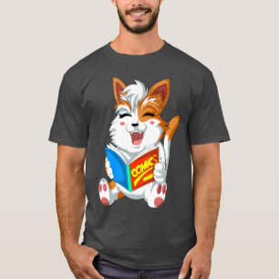 T-shirt Cat Reading Comics Cute Cat Reading Comics drôle