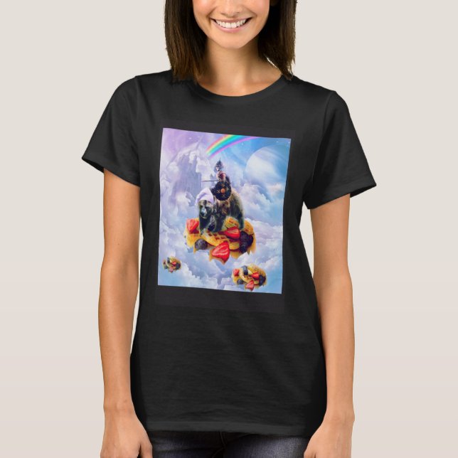 T-shirt Cat Riding Bear On Clouds And Waffles (Devant)
