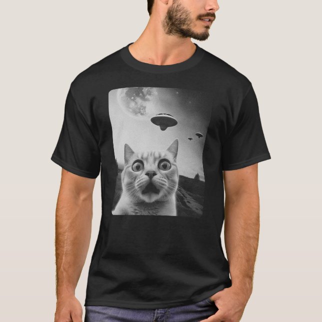T-shirt Cat Selfie UFO (Devant)