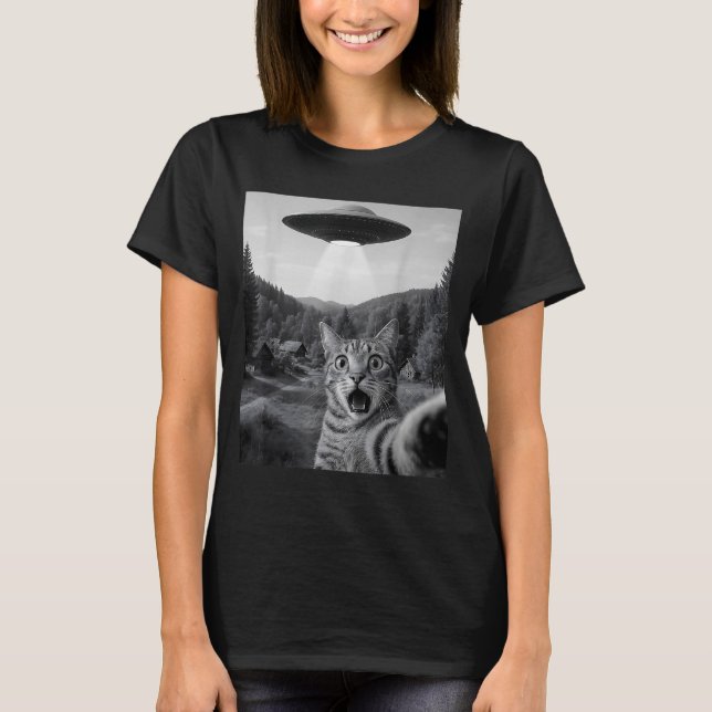 T-shirt Cat Selfie With Alien Ufo Funny Cat Funny Ed Cat  (Devant)