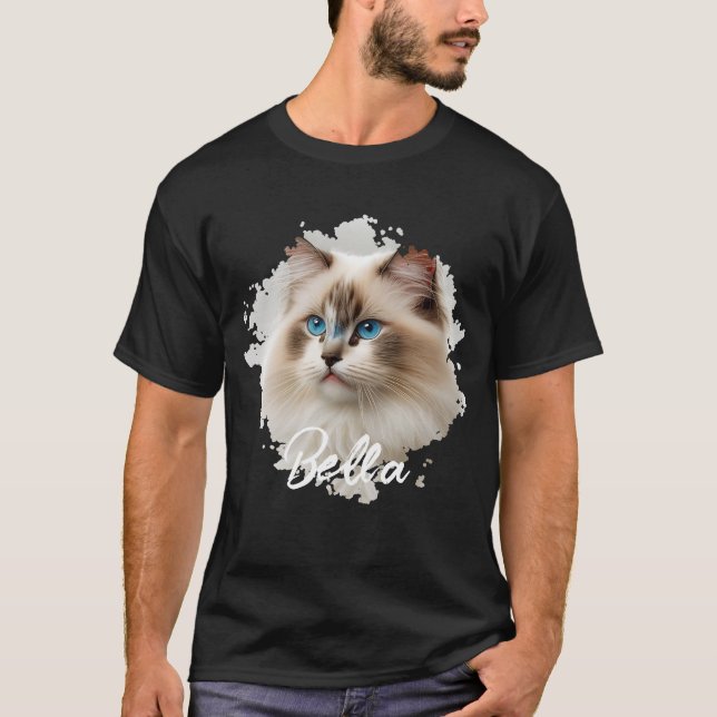 T-shirt Cat Simple Moderne Typographie Cool Nom et photo (Devant)