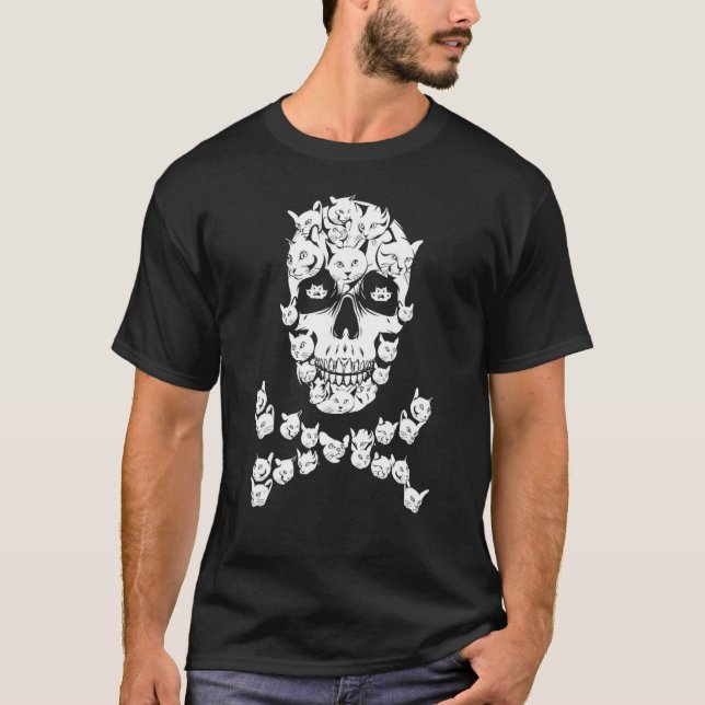 T-shirt Cat Skull Crossbones Halloween Costume Cat Owner M (Devant)