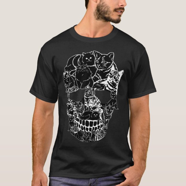 T-shirt Cat Skull   Kitty Skeleton Halloween Costume Skull (Devant)