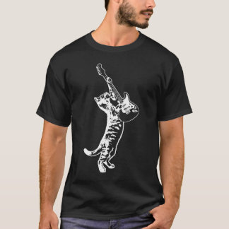 T-shirt Cat soloing guitar - white