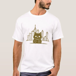 T-shirt Cat Sous Lune Ciel Furry Cute Vector Graphique