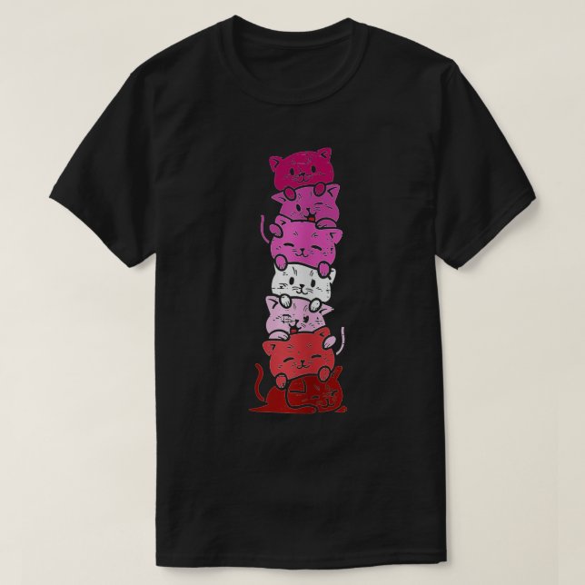 T-shirt Cat Stack Lesbian Pride Butch Gay Flag LGB Animal  (Design devant)