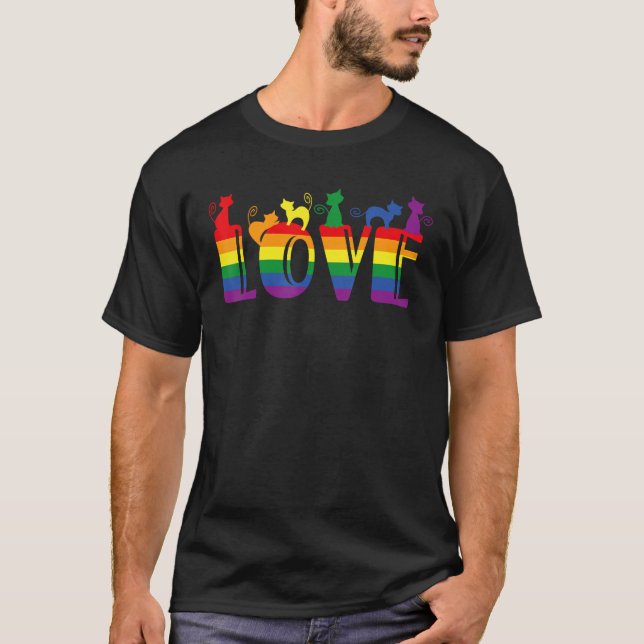 T-shirt Cat Stack Rainbow Gay Pride  LGBT Animal Pet (Devant)