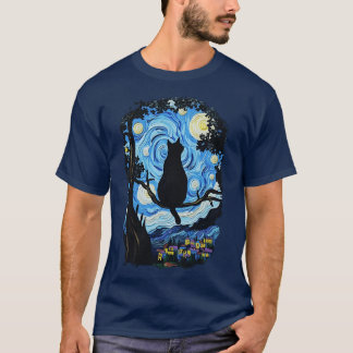 T-shirt Cat Starry Night Van Gogh Gift for Cat Lovers1 vin