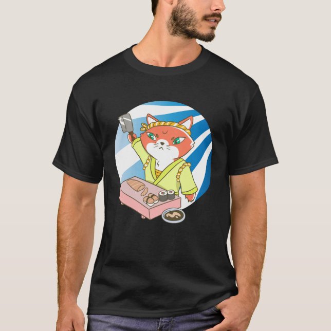 T-shirt cat sushi fish china (Devant)