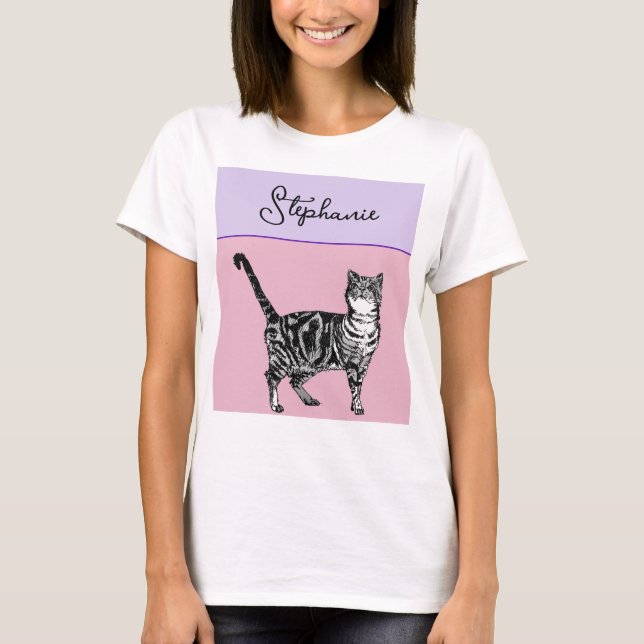 T-shirt Cat Tabby Pastel Cats Girls Rose Pink Pets (Devant)
