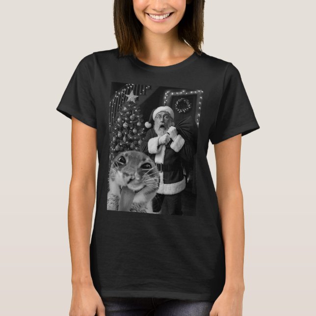 T-shirt Cat Taking A Selfie Santa Christmas Xmas Pajamas H (Devant)