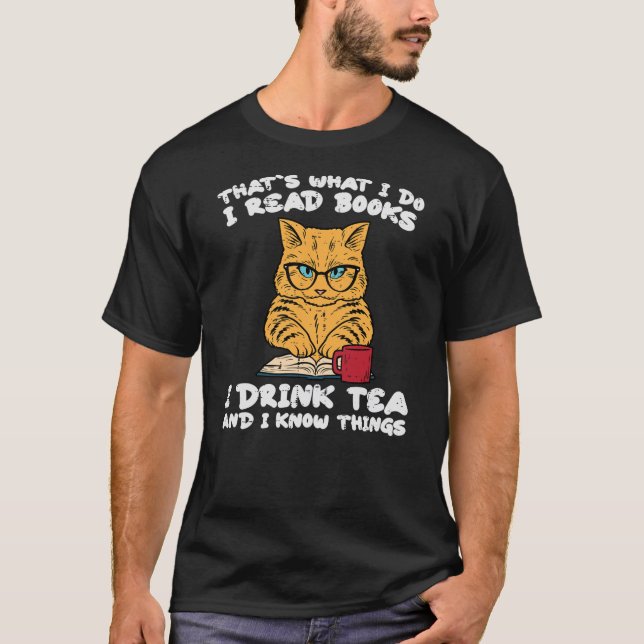 T-shirt Cat Tea Funny Read Reading Book Librarian Men Wome (Devant)