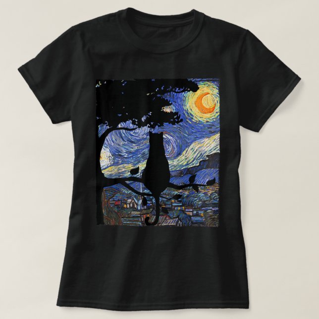 T-shirt Cat Tshirt, Starry Night Cat Tee, Van Gogh Cat Gif (Design devant)