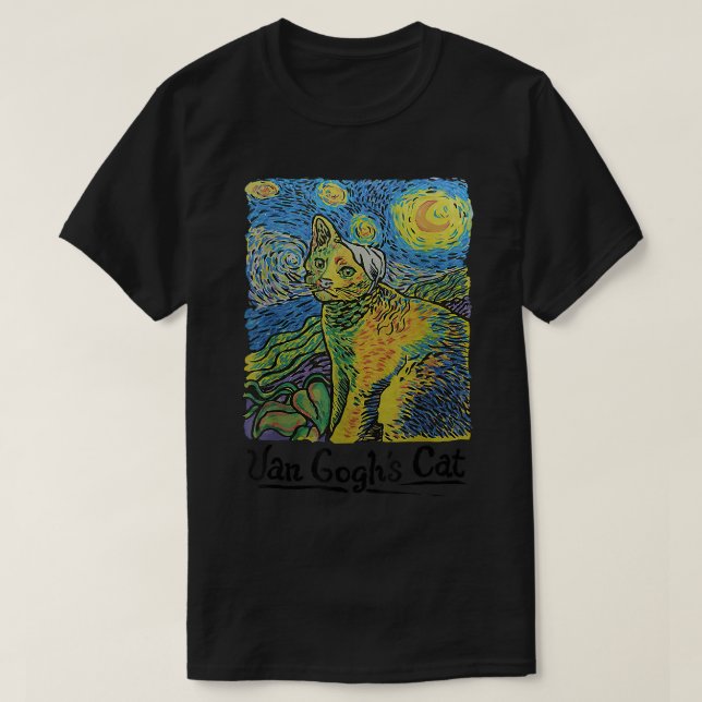 T-shirt Cat Tshirt, Starry Night Cat, Womens Cat, Van Gog (Design devant)