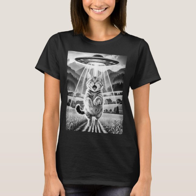 T-shirt Cat Ufo Alien Abduction Funny Graphic Tees Men Wom (Devant)