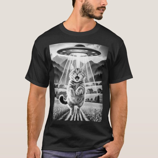 T-shirt Cat Ufo Alien Abduction Funny Graphic Tees Men Wom (Devant)