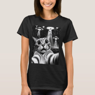 T-shirt Cat UFO Invasion Funny Chat Mème Retro Alien Cat U