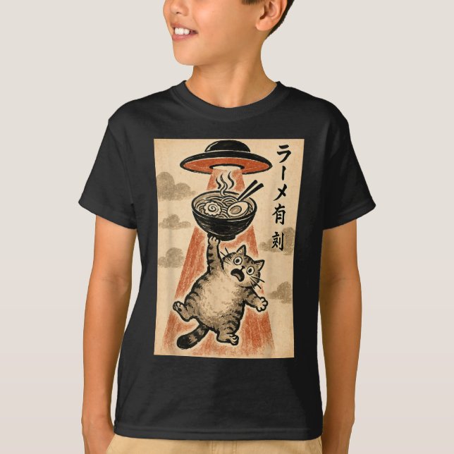 T-shirt Cat Ufo Ramen Funny Japanese Anime Men Women Teen  (Devant)