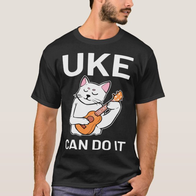 T-shirt Cat Ukulele Uke Can Do It (Devant)