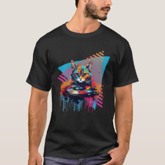 T-shirt Cat vinyl record turntable 80s 90s family
