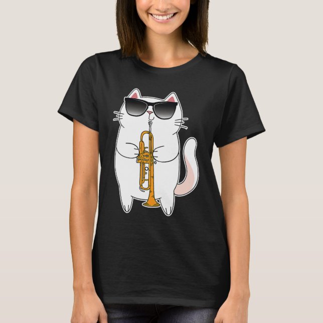 T-shirt Cat Wearing Sunglasses Playing Trumpet Kitty (Devant)