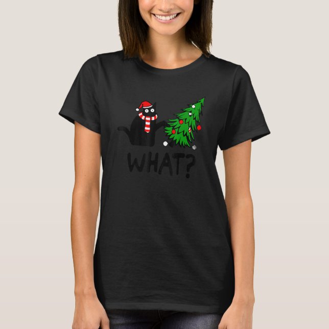 T-shirt Cat What Christmas Tree Merry Christmas Winter (Devant)