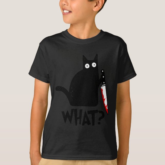 T-shirt Cat What_ Funny Black Cat Murderous Cat With Knife (Devant)