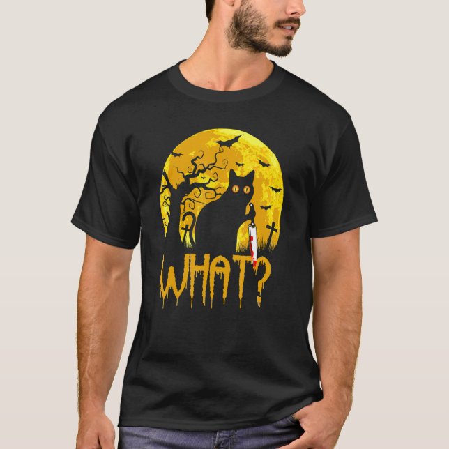 T-shirt Cat What Murderous Black Cats With Knife Halloween (Devant)