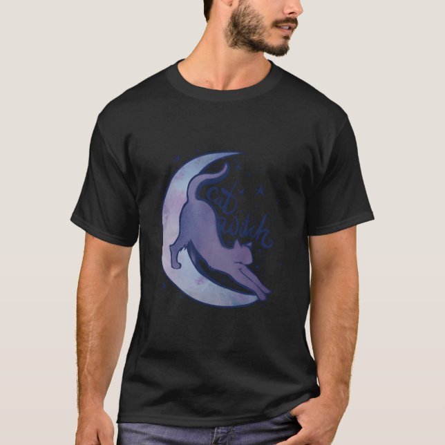 T-shirt Cat Witch Moon Kitty Cats Purple Moonchild (Devant)