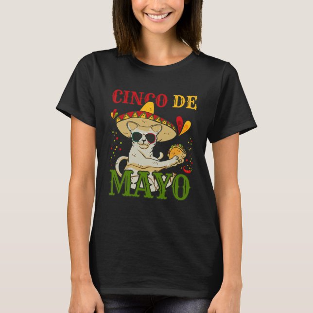 T-shirt Cat With Mexican Hat And Taco  5 Cinco De Mayo (Devant)
