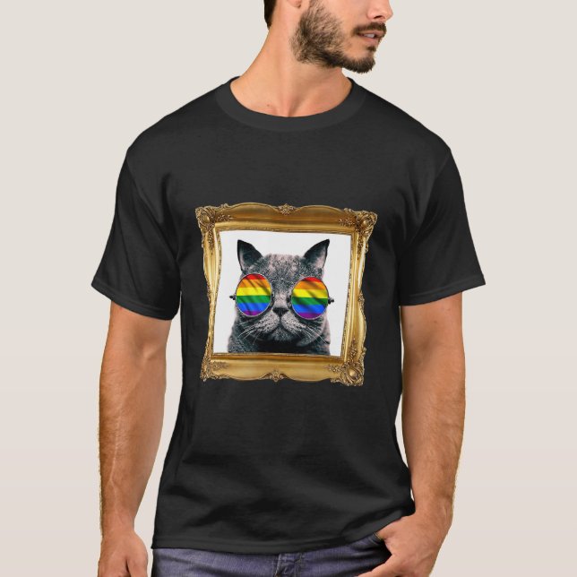 T-shirt Cat with Rainbow LGBT Flag Sunglasses   Kitten (Devant)