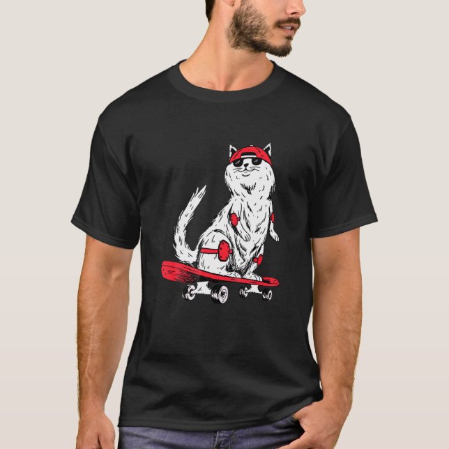T-shirt Cat With Skateboard Kitten Skater (Devant)