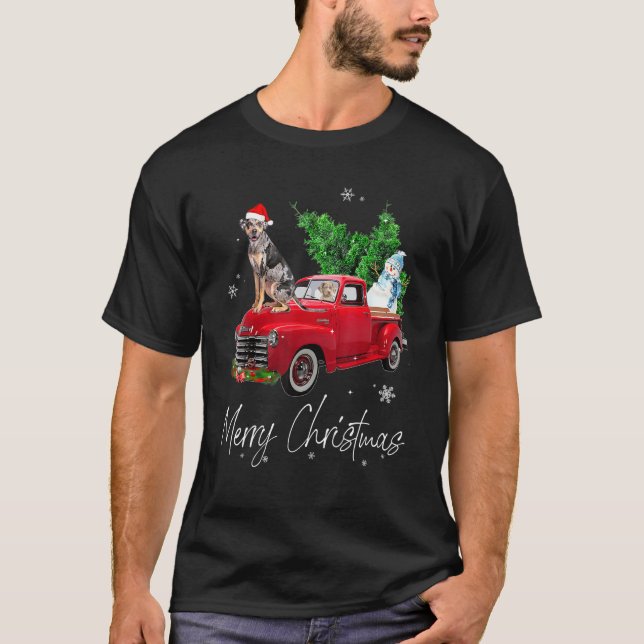 T-shirt Catahoula Leopard Chien à cheval Camion Rouge Noël (Devant)