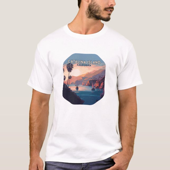 T-shirt Catalina Island California Boats Sunset Retro (Devant)