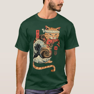 T-shirt Catana Wave Cat Tattooed Samurai Cat Japanese 