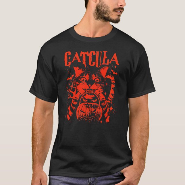 T-shirt CATCULA Funny CAT Vampire Dracula Halloween (Devant)