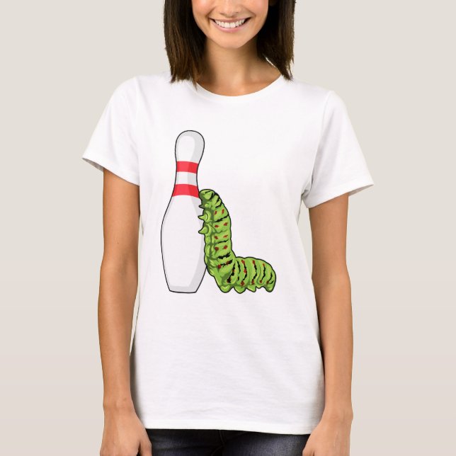 T-shirt caterpillar at bowling with bowling pin (Devant)