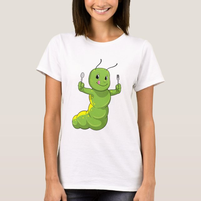 T-shirt Caterpillar avec cuillère et fourche (Devant)