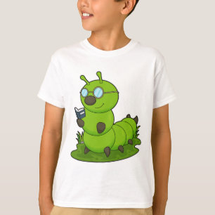 T-shirt Caterpillar Nerd avec lunettes et livre