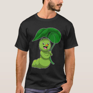 T-shirt Caterpillar with Leaf as Parasol