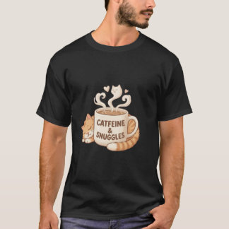 T-shirt Catfeine and Snuggles Funny Ginger Cat Coffee Love