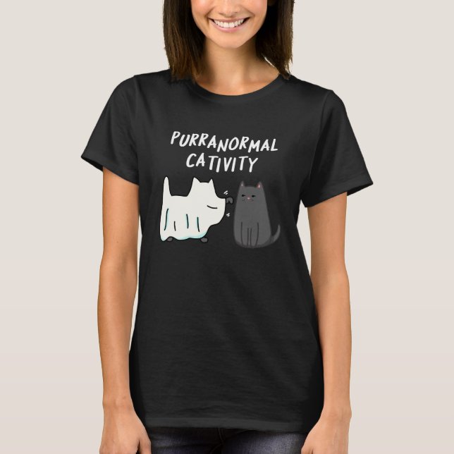 T-shirt Cativité puranormale Halloween Chat Pun Dark BG (Devant)