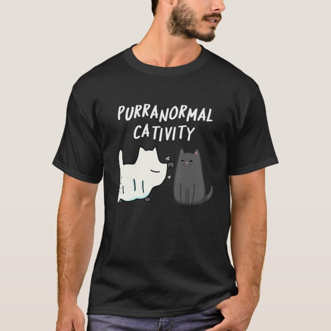 T-shirt Cativité puranormale Halloween Chat Pun Dark BG (Devant)