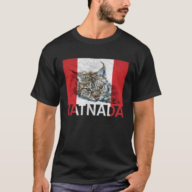 T-shirt Catnada Lynx Canadensis Canadian Flag Maple Leaf V (Devant)