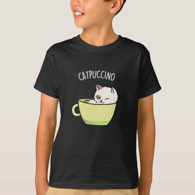 T-shirt Catpuccino Funny Kitty Chat En Coupe Pun Dark BG (Devant)